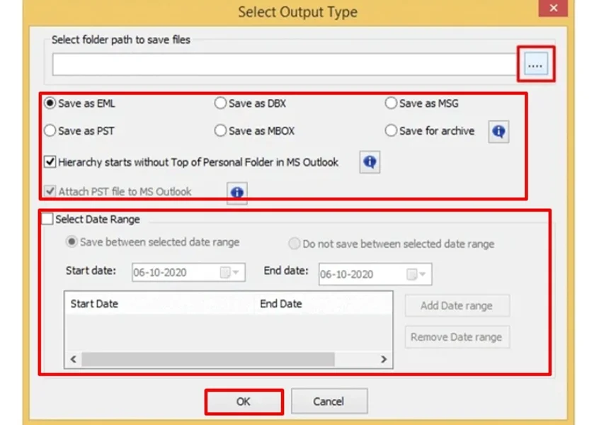 Finally, apply the filters and click OK to save the repaired file.