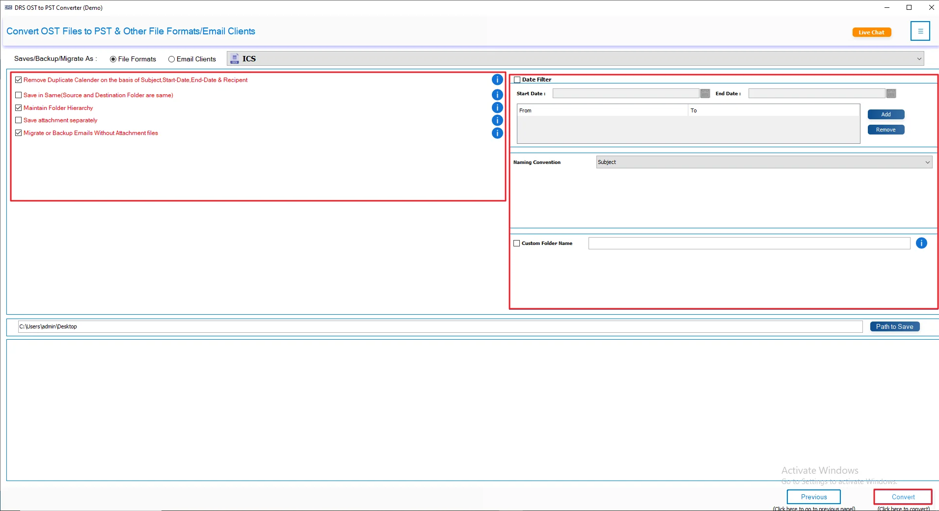 apply filters/features and click Convert