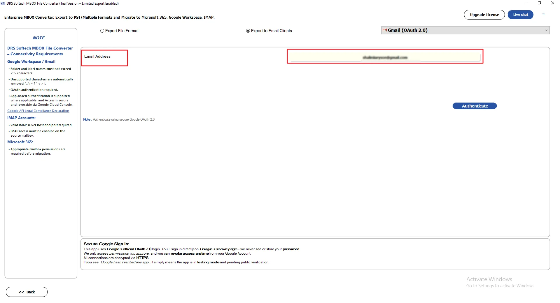Provide Gmail credentials to sign in