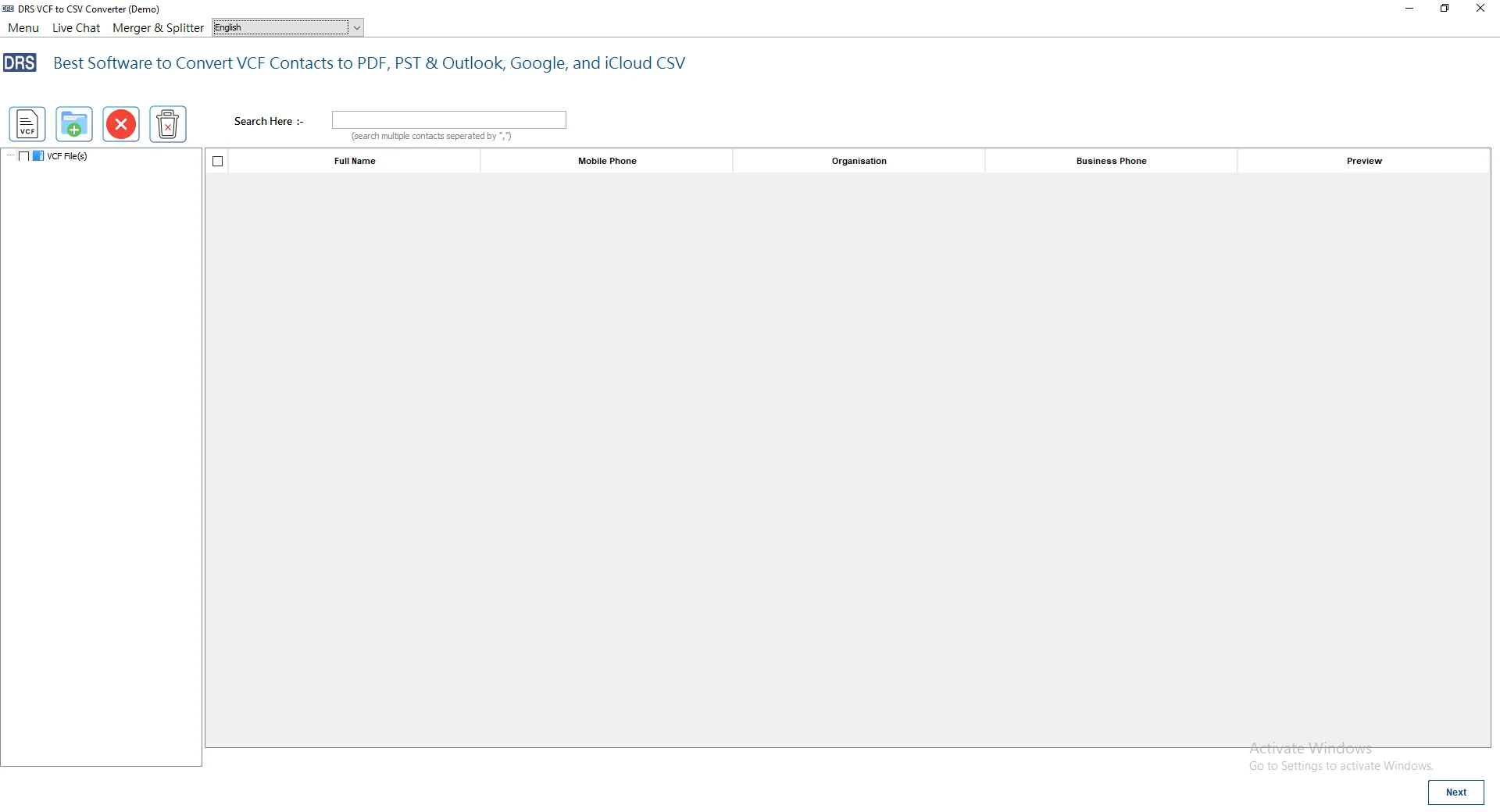 Launch the installed VCF to CSV Converter Tool