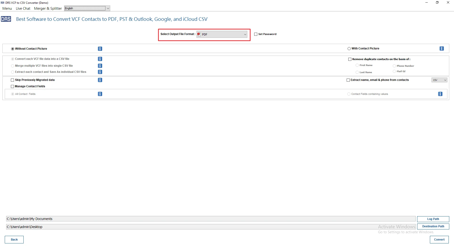 Select PDF from the available saving formats