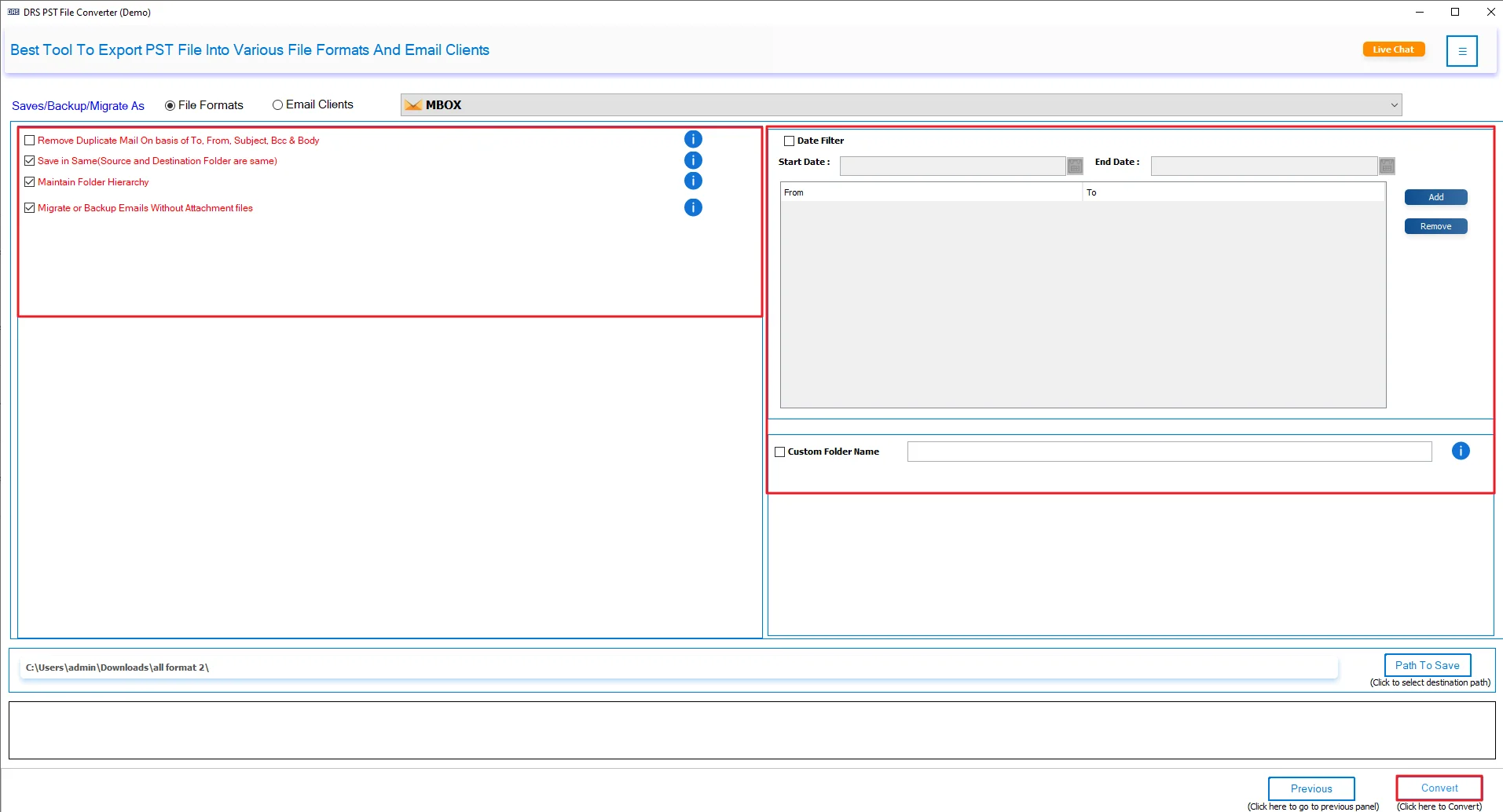 Apply additional filters/features and click Convert