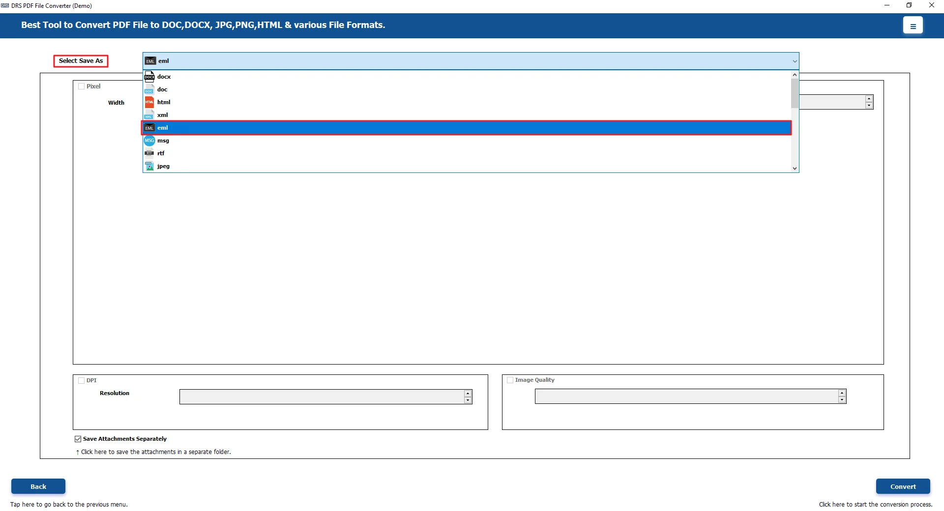 Choose EML file format