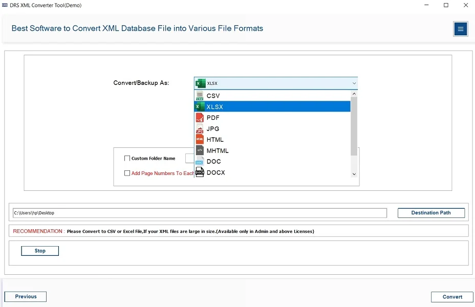 Convert XML to XLSX
