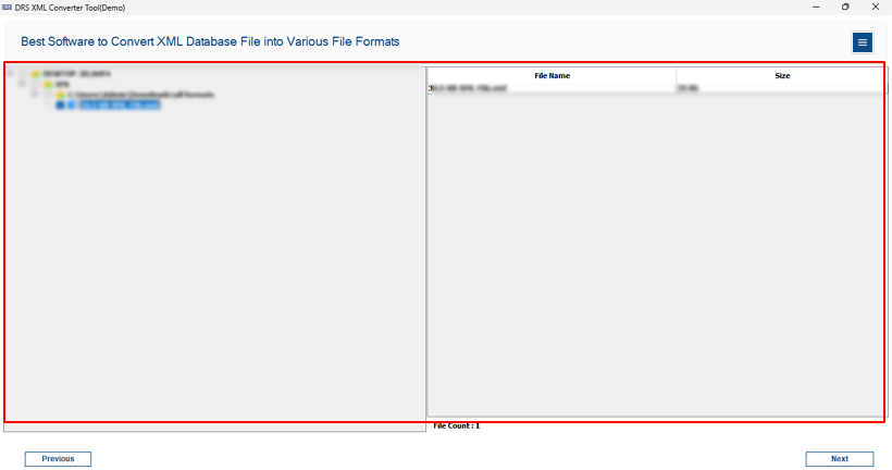Expand the tree structure, preview the XML data, and click Next to continue.