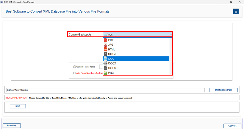 Choose DOC or DOCX as the desired output format from the saving options.