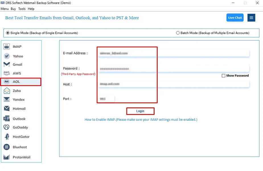Export AOL Emails to MBOX