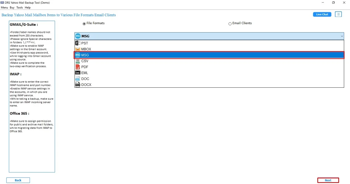 Export Yahoo Mail to MSG with Automated Utility