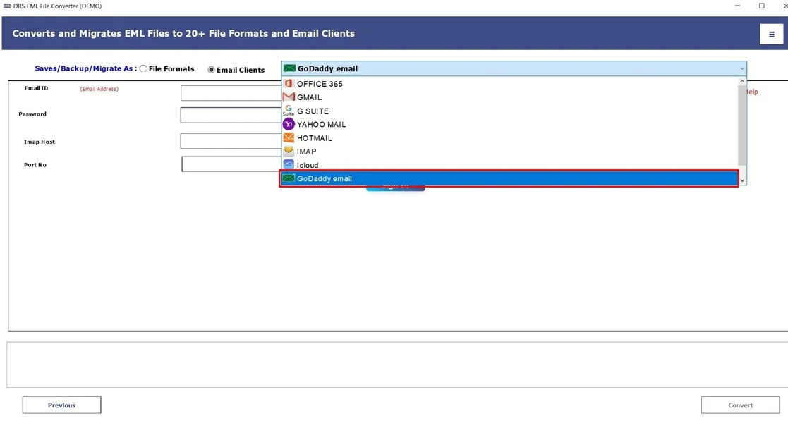 Import EML to GoDaddy Email
