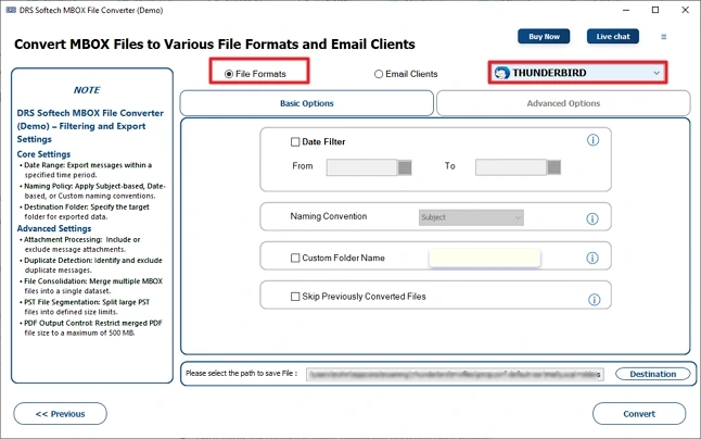 Choose Thunderbird as the Saving Option.