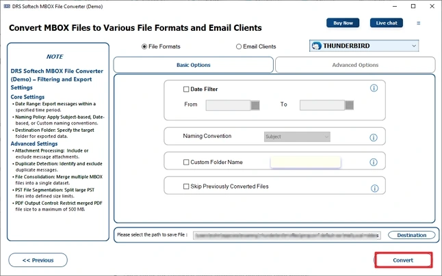 Apply Advancs features and click convert.