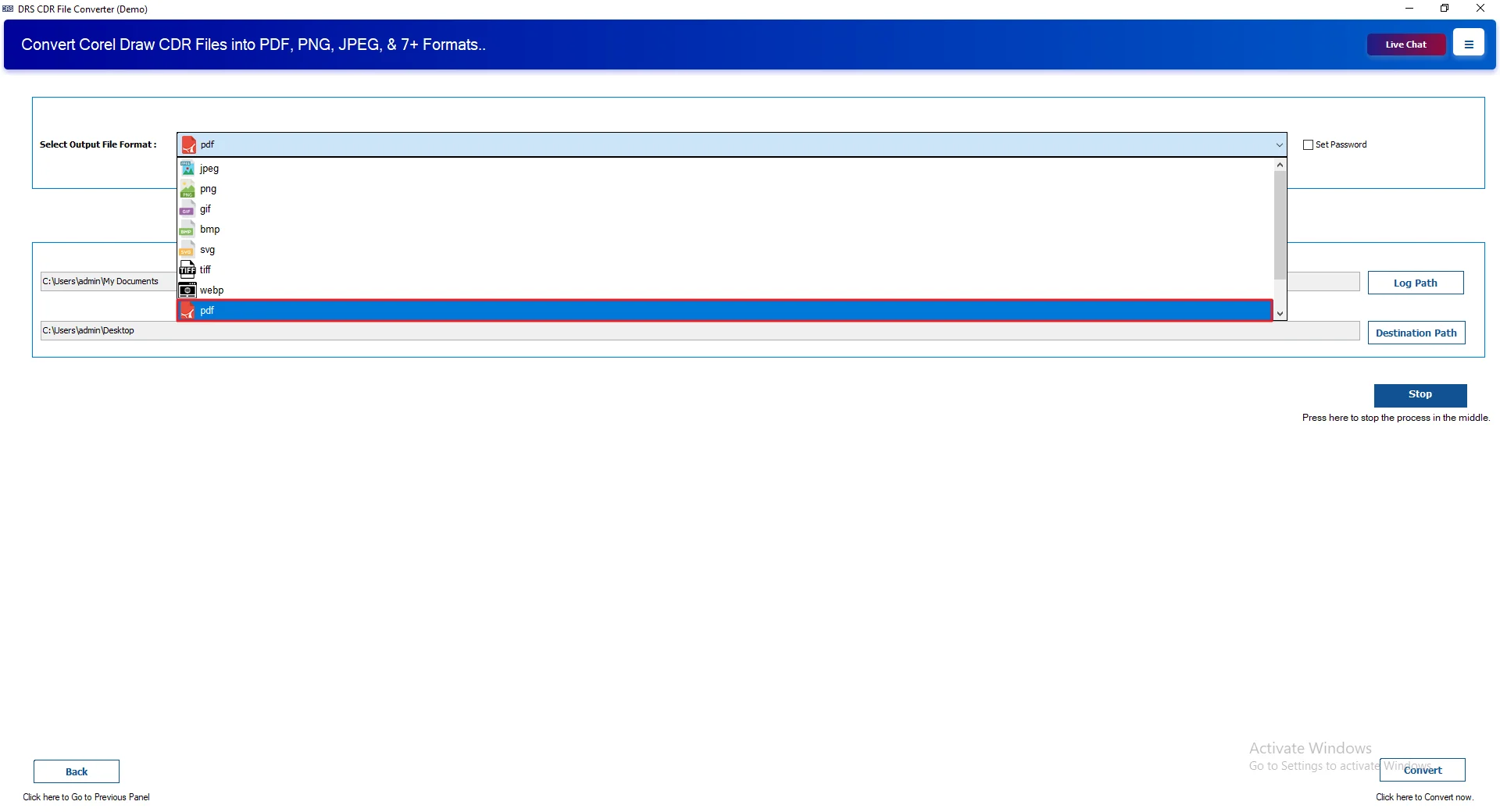 Select PDF as the output file format