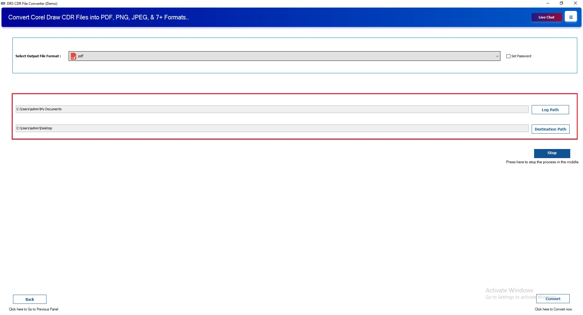 Choose the destination folder to save the files