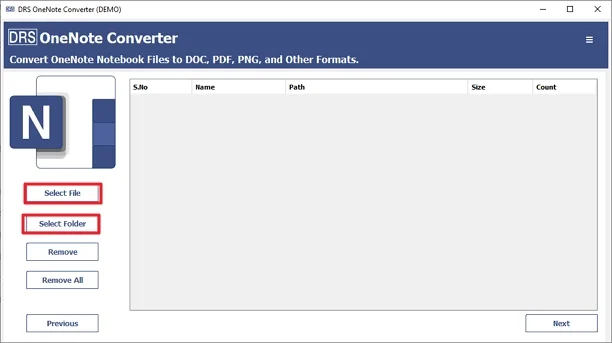 Now, choose “Add Files” or “Add Folder” to load your OneNote files.