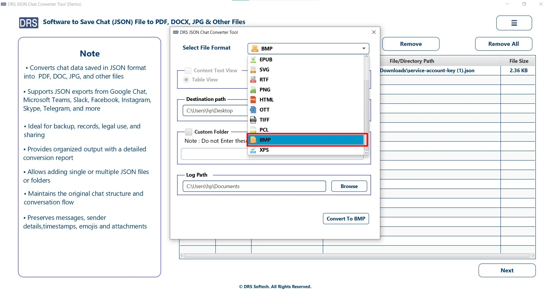 select the BMP as the saving file format
