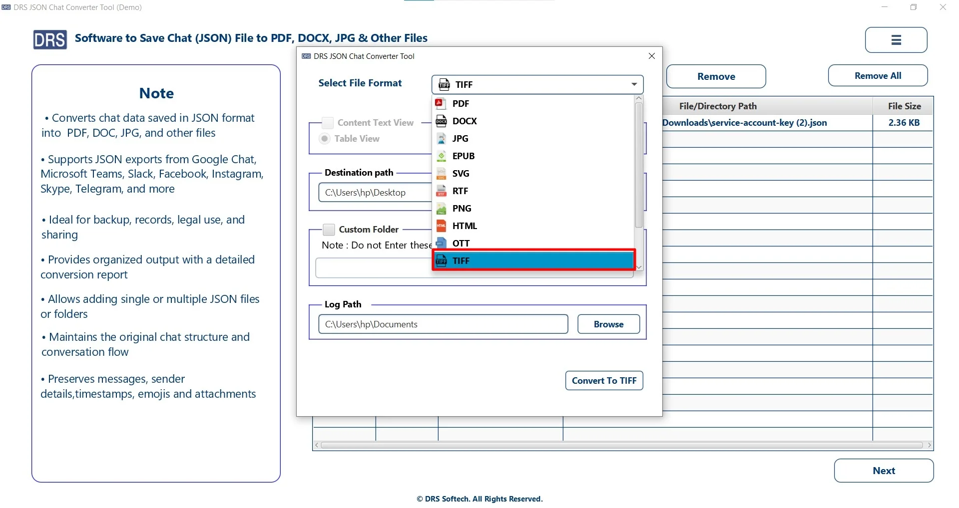 Choose TIFF as the saving image format