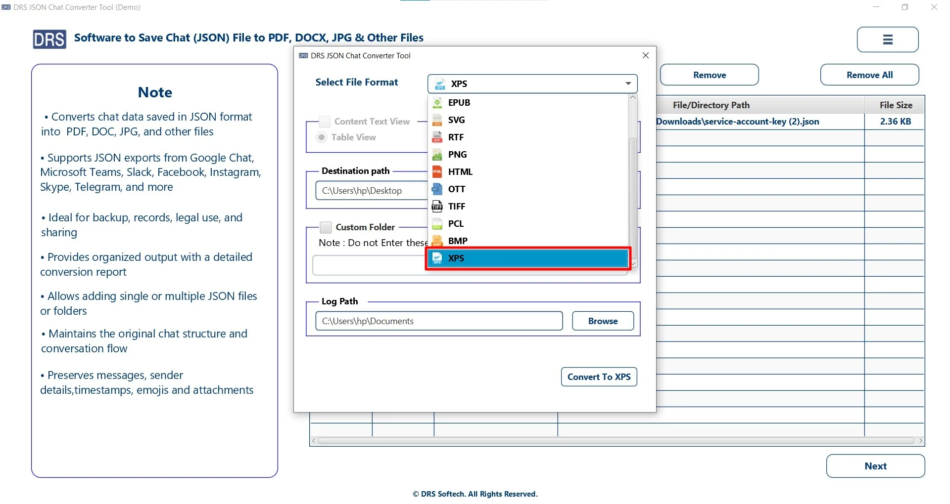Choose the XPS as the saving file format