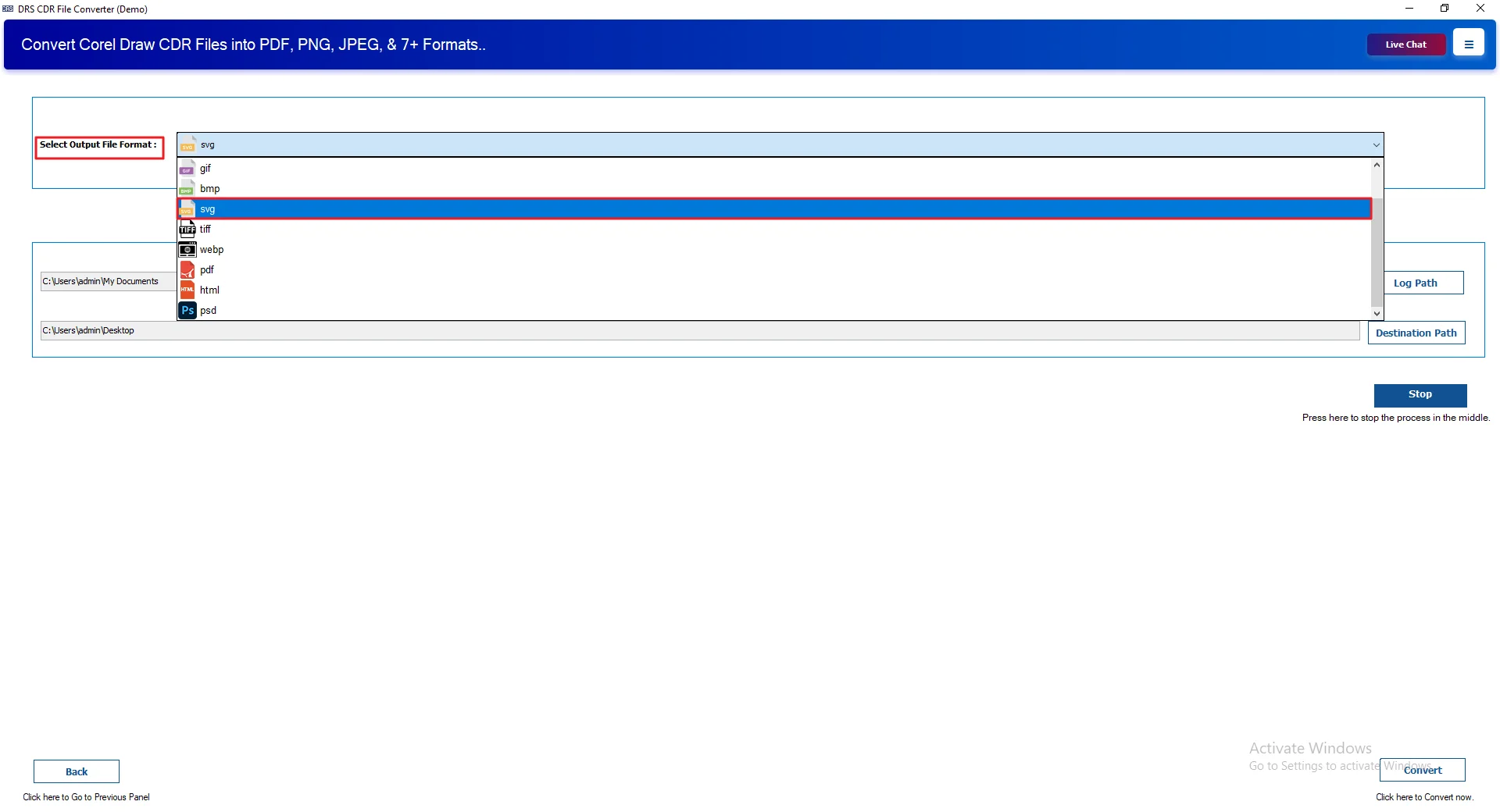 Choose SVG as the output format