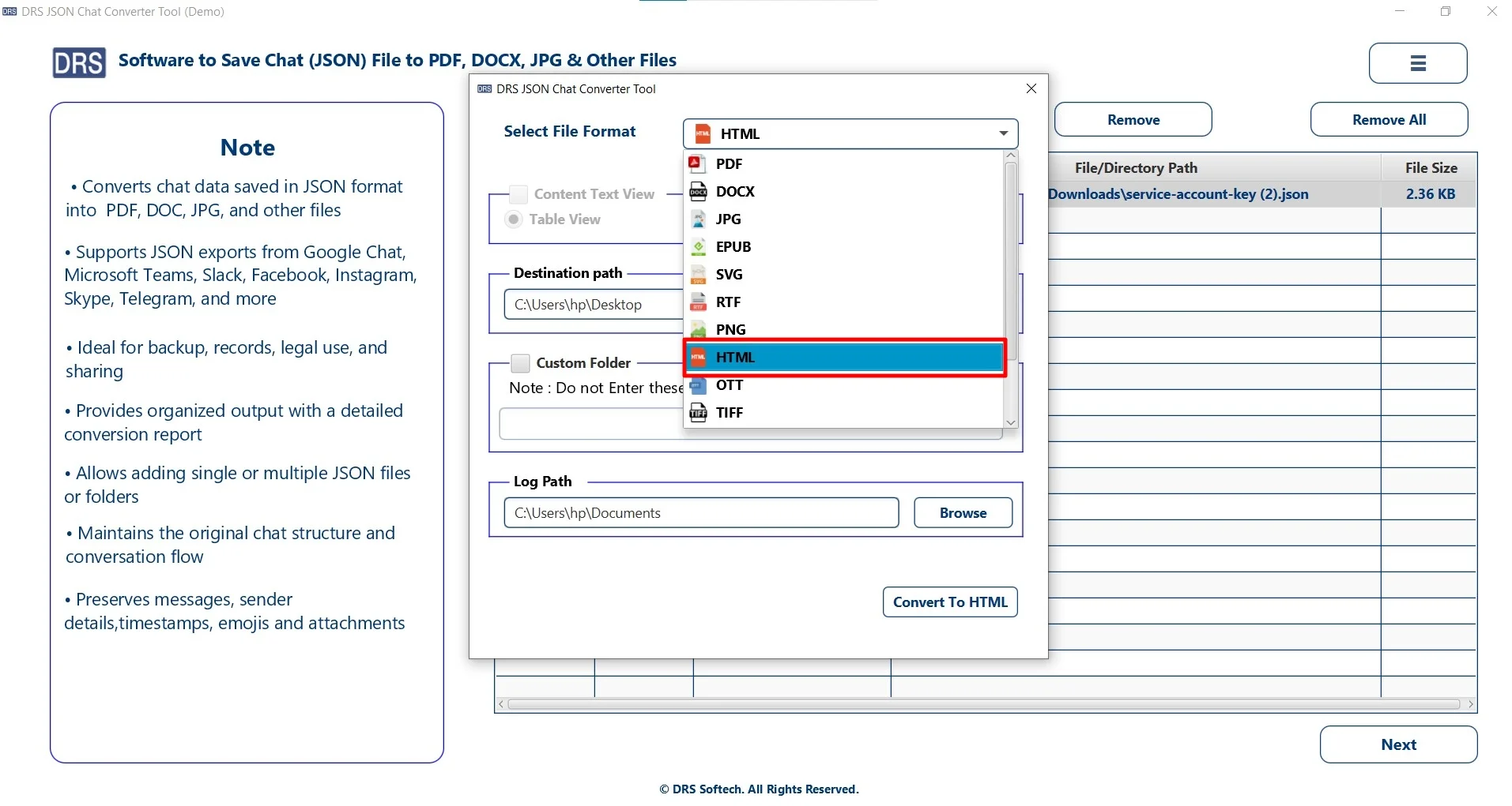 choose HTML as the saving target option