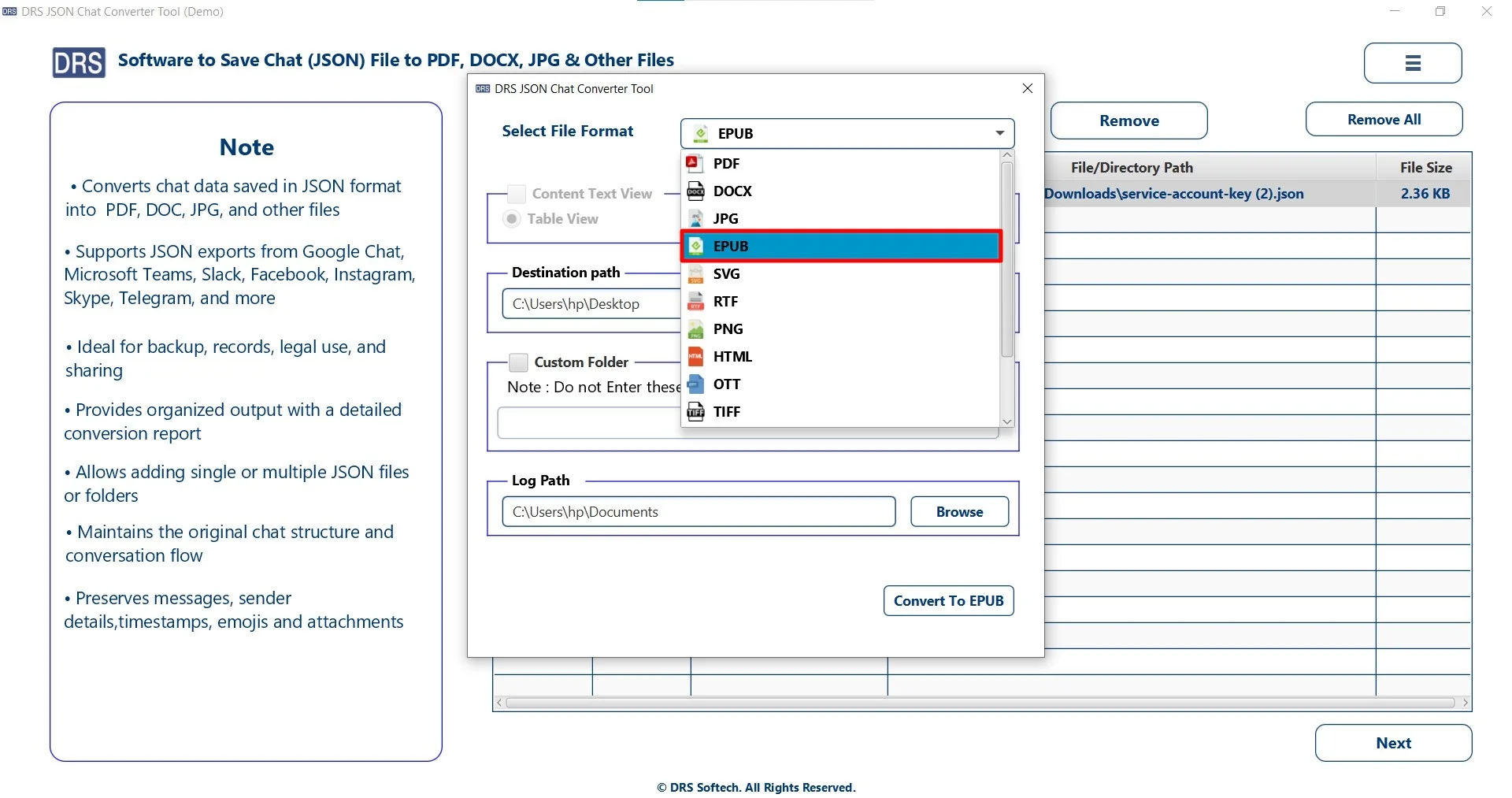 choose the EPUB as the saving file format
