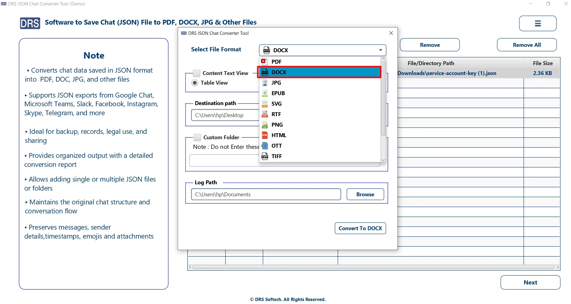 After that, choose DOCX as the saving file format
