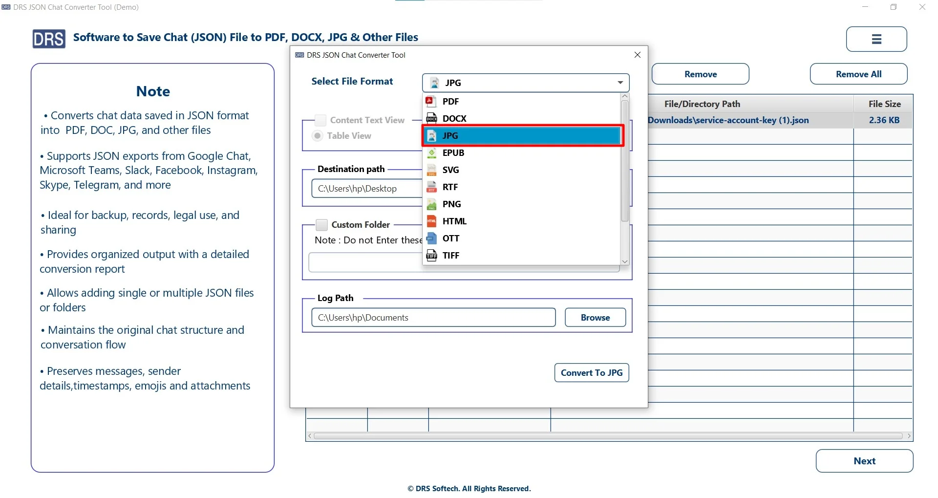 choose JPG as the saving file format