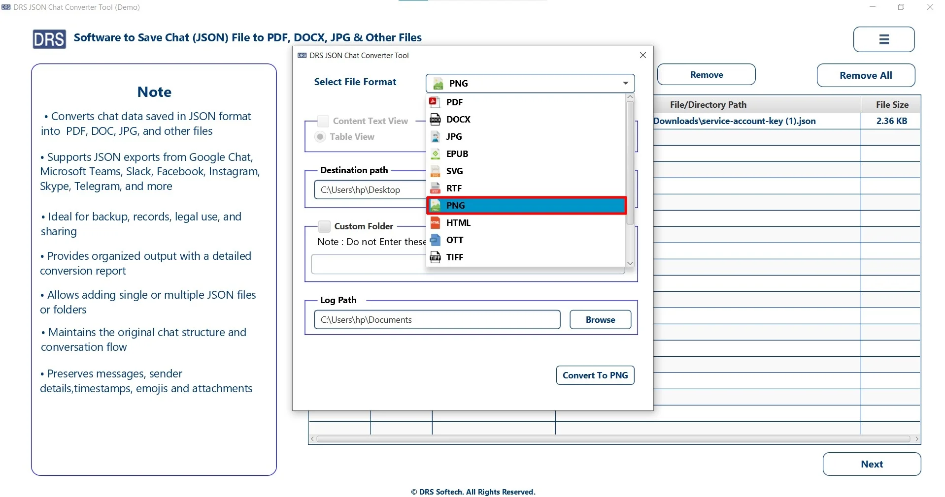Choose PNG as the saving file format