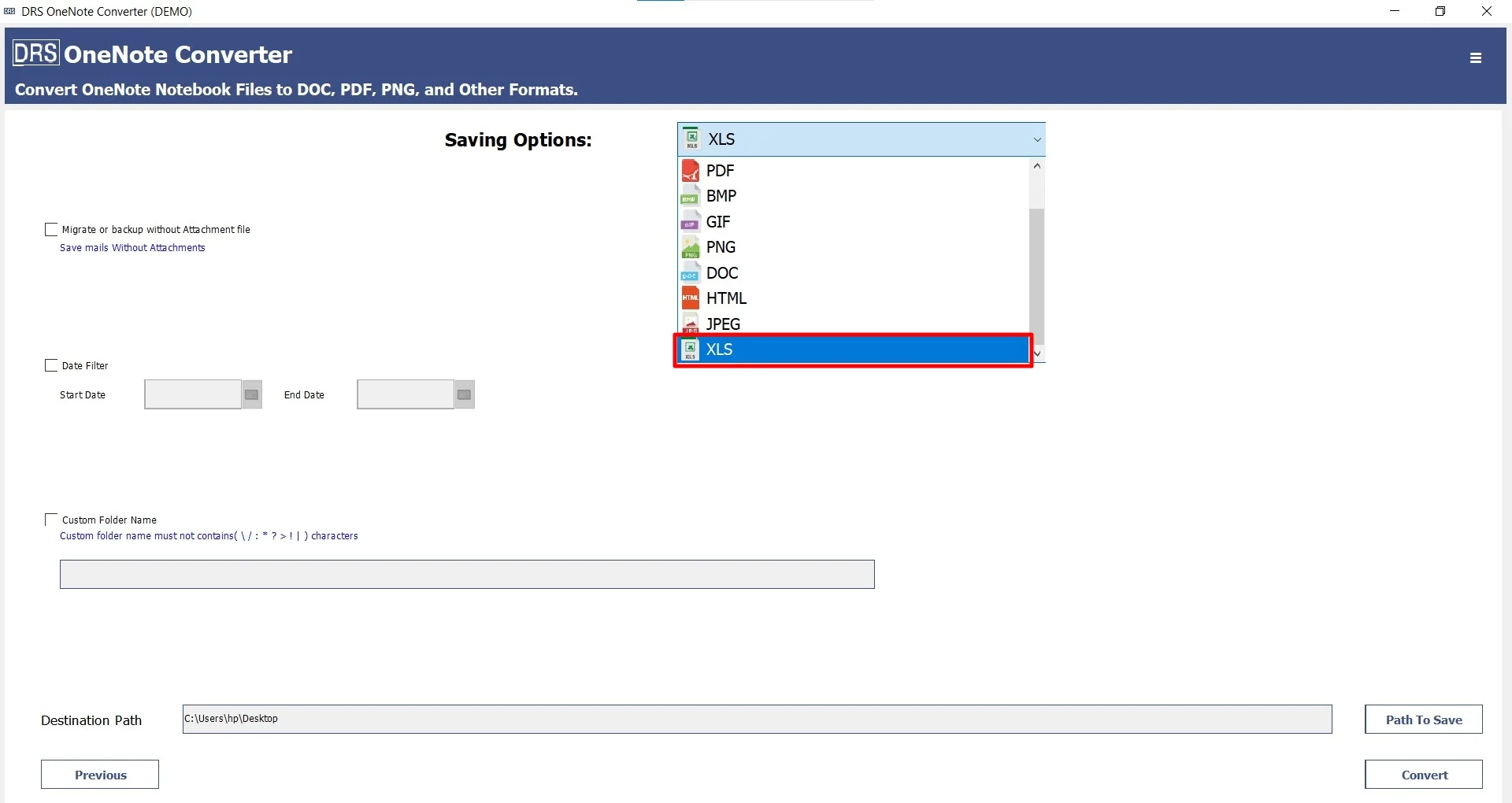 choose XLS as the saving file format.