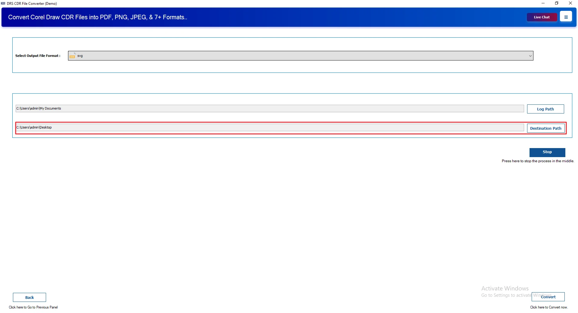 Click on Path to Save and select the destination location