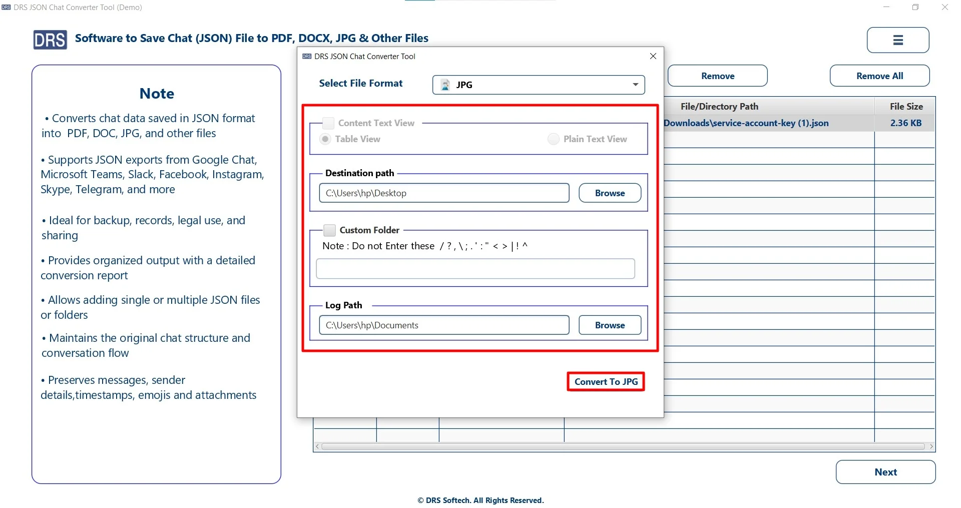 apply the filters, set the path, and click Convert to JPG