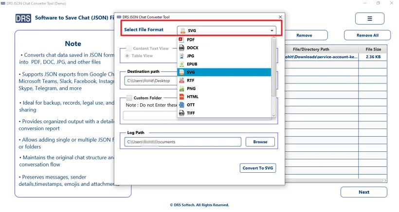Choose SVG as the file format from the given list