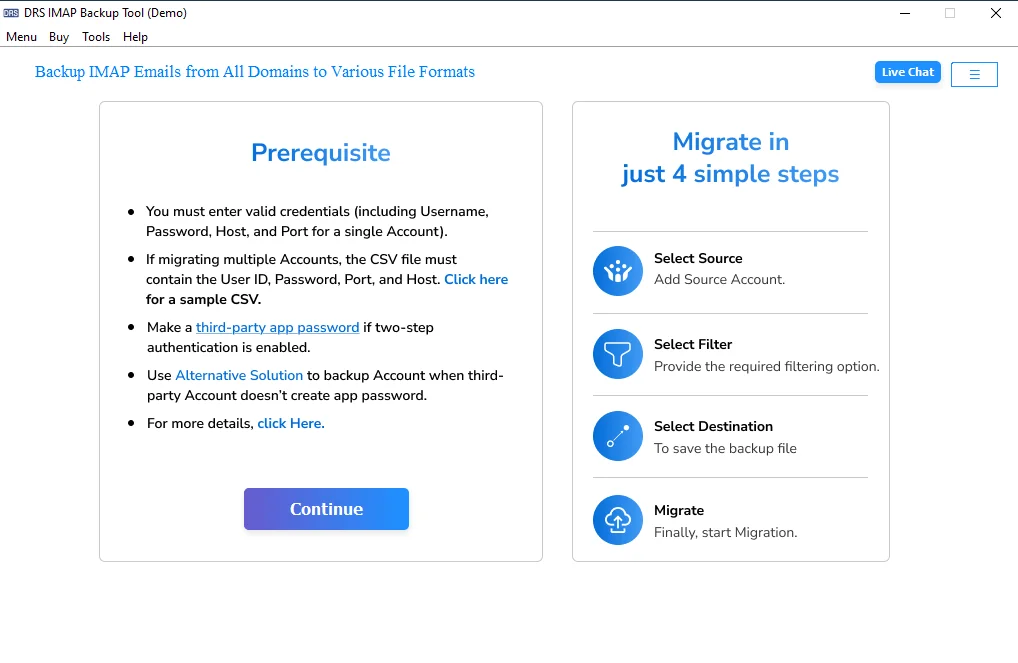 Download and install the MigrateEmails IMAP Backup Tool
