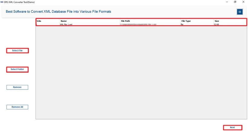 Click Select File/Select Folder to add the XML files