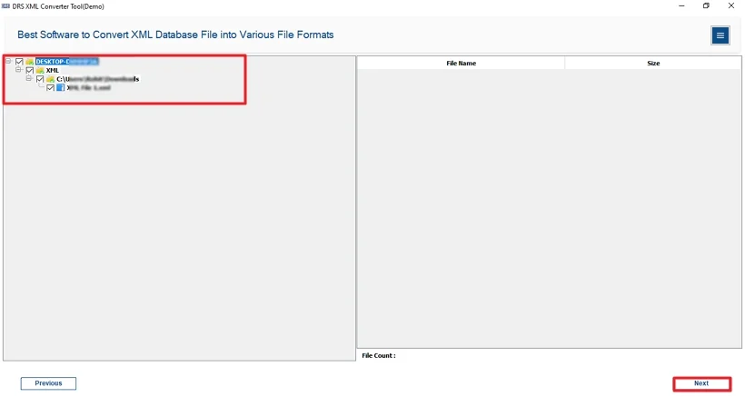 Preview the selected XML data