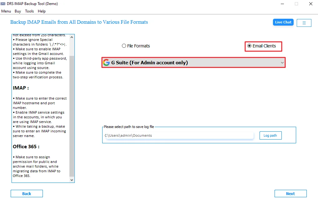 Apply filters if needed and start the migration process