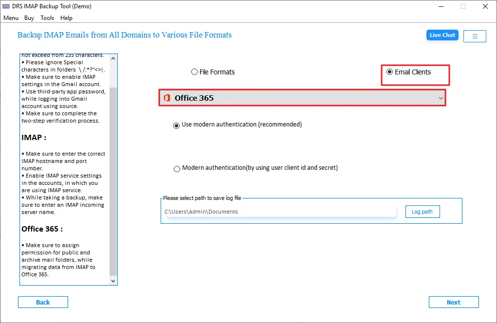 select Office 365 as the email client. Click Next