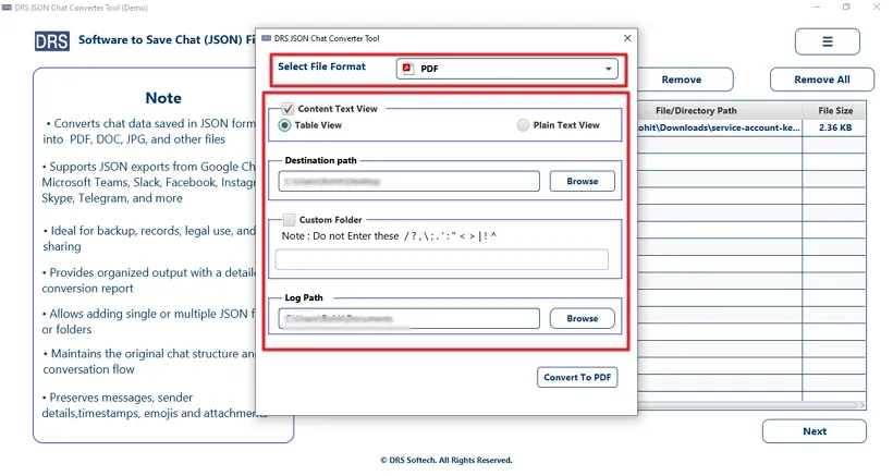 Now, select PDF as the target output format >> apply advanced filters.