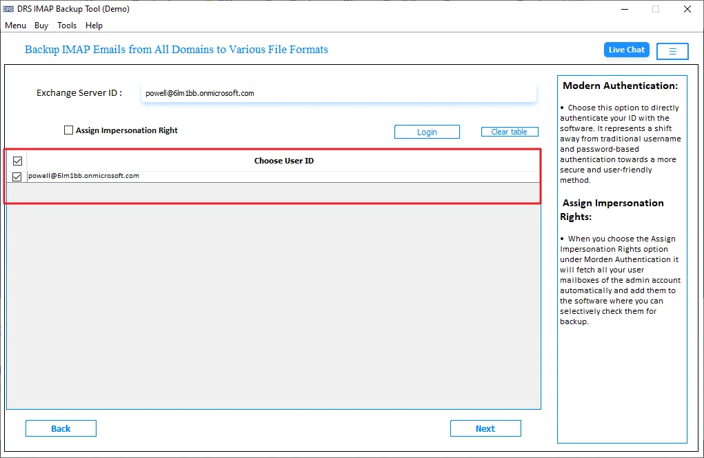 Sign in and select the required User ID