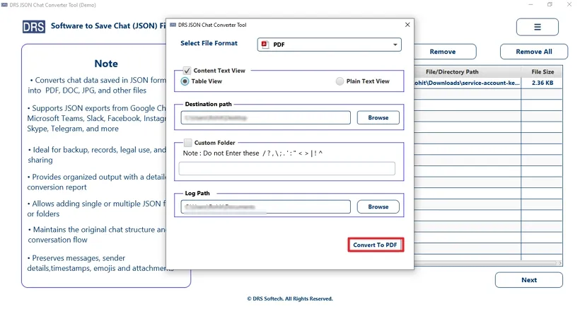 Finally, you have to press Convert to PDF to execute the PDF export process.