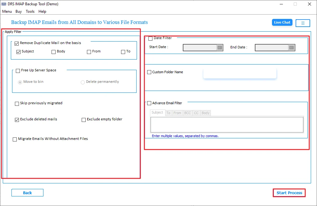 Apply filters/features and click Start Process