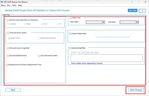 Thereafter, apply Remove Duplicate settings as needed >> Start Process to transfer Kerio Connect to Gmail.