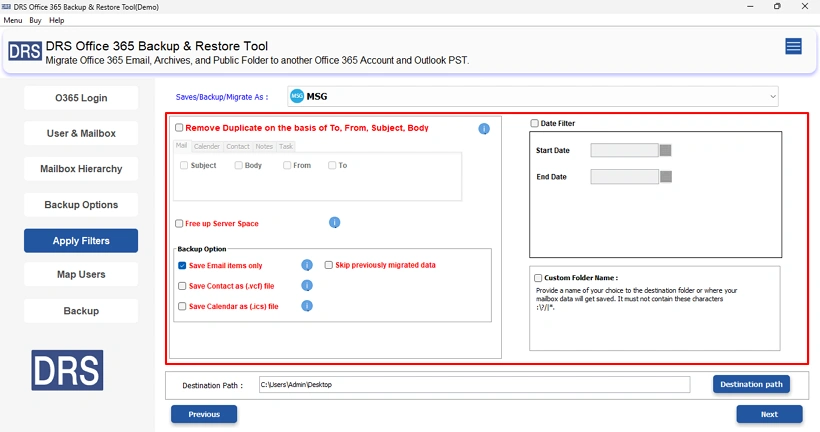 Apply optional settings such as Date Range Filter, Remove Duplicates, or other filters accordingly.