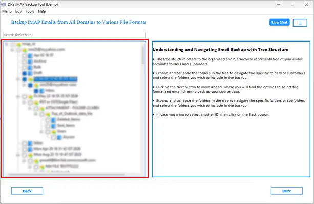 Access the preview panel and select folders designated for migration.