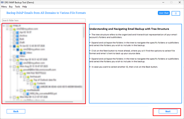 Access the mailbox preview panel & pick the required folders for migration.