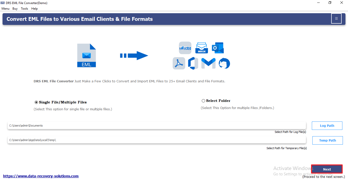 MigrateEmails EML Converter Tool Screenshot