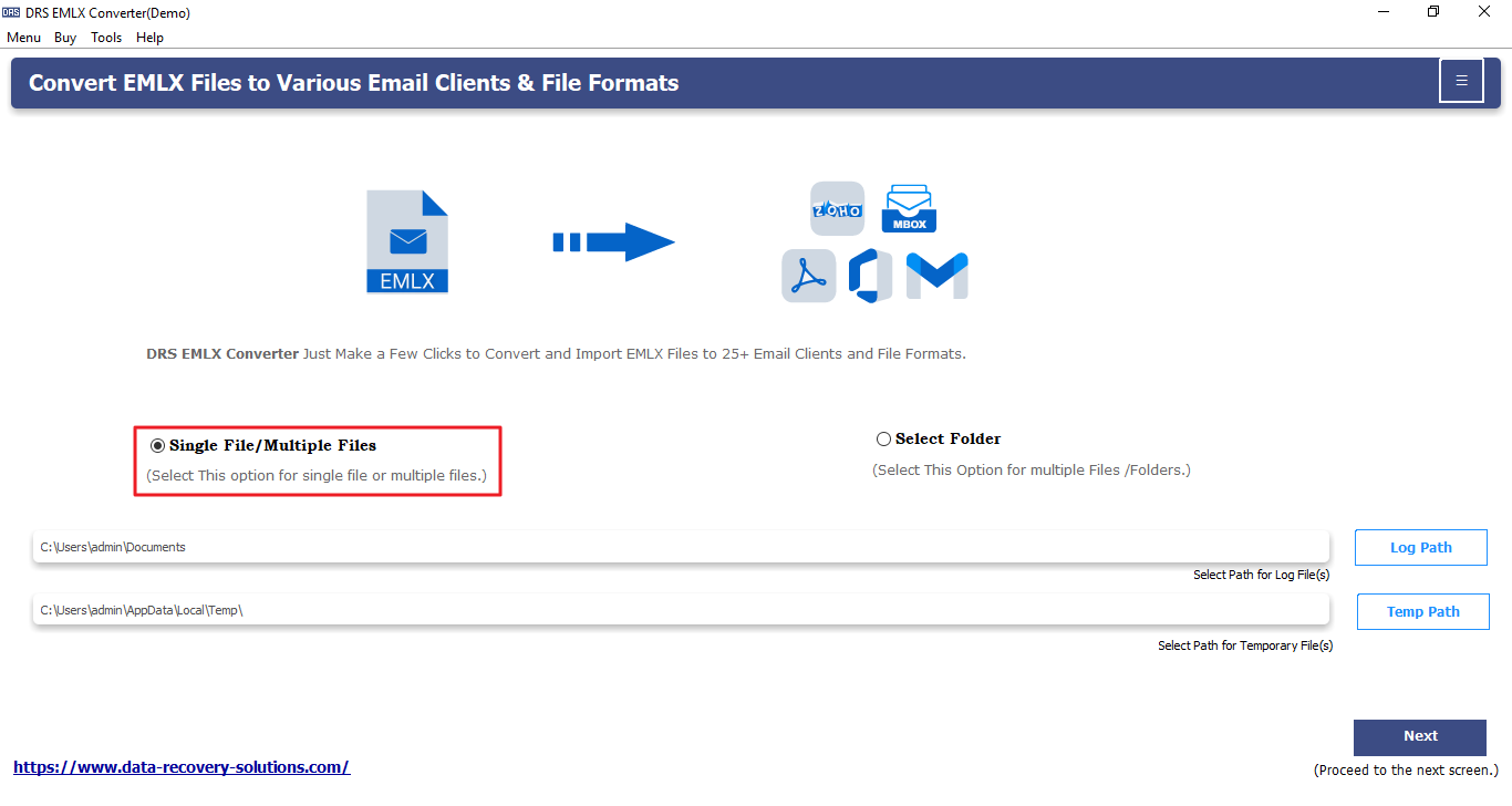 MigrateEmails EMLX Converter Tool Screenshot