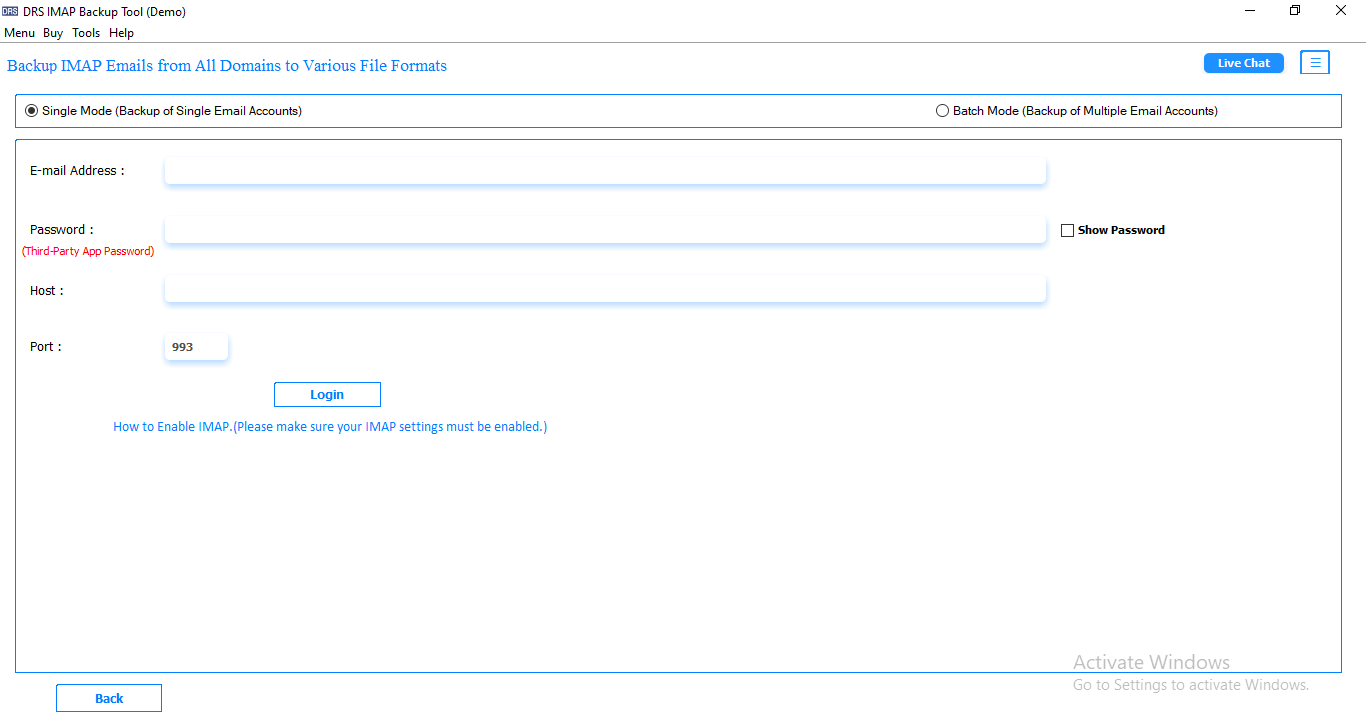 MigrateEmails IMAP Backup Tool Screenshot