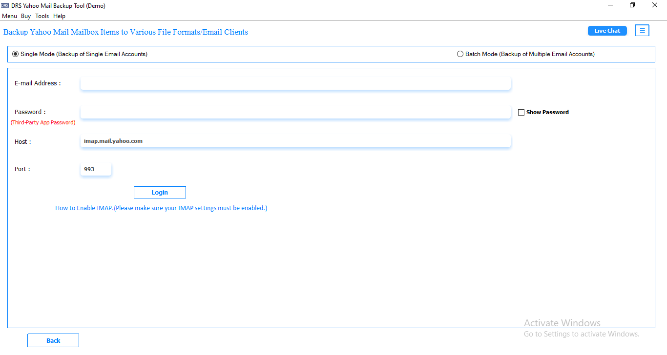 MigrateEmails Yahoo Backup Tool Screenshot